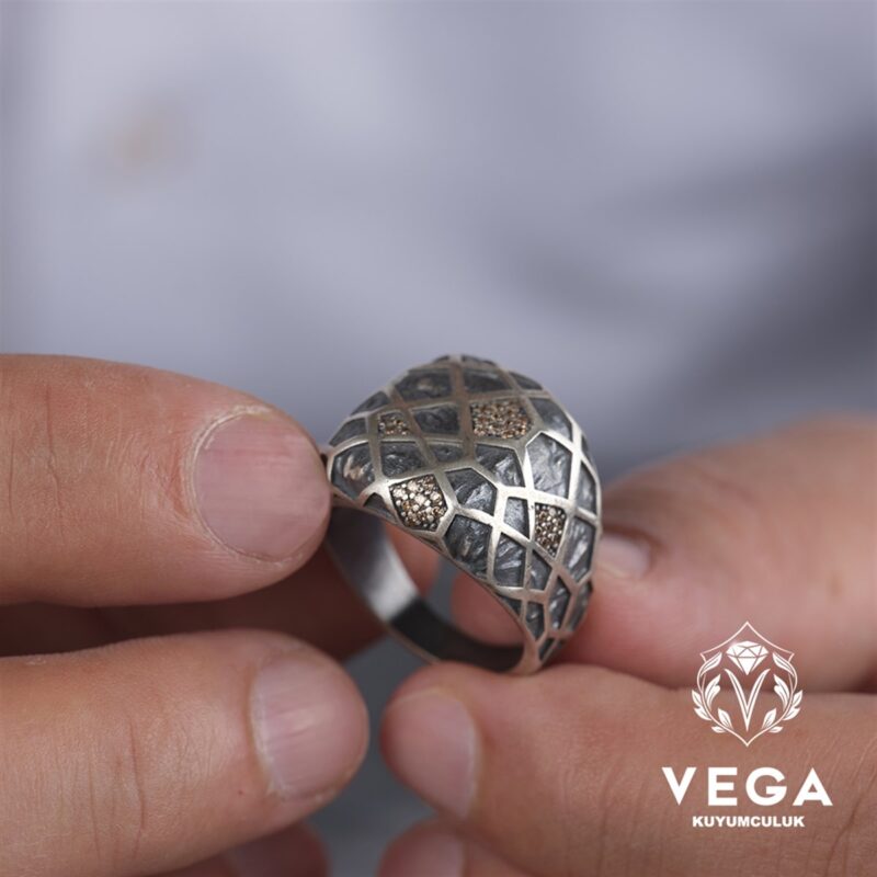 Mikron Taşlı Gümüş Erkek Yüzük