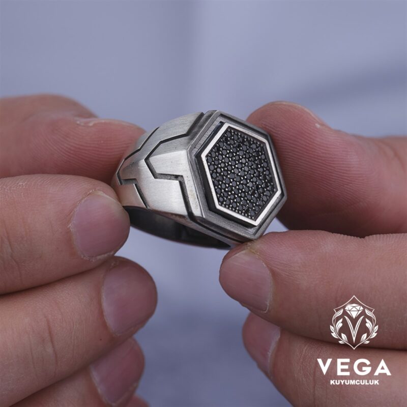 Altıgen Mikron Taşlı  Yüzük