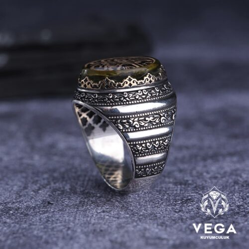 Oval Yeşil Gümüş Erkek Yüzük