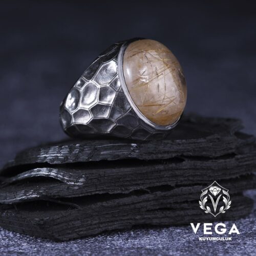 Rutil Kuvars Gümüş Erkek Yüzük