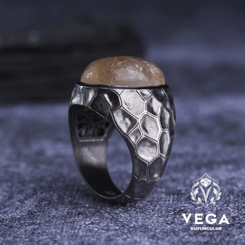 Rutil Kuvars Gümüş Erkek Yüzük