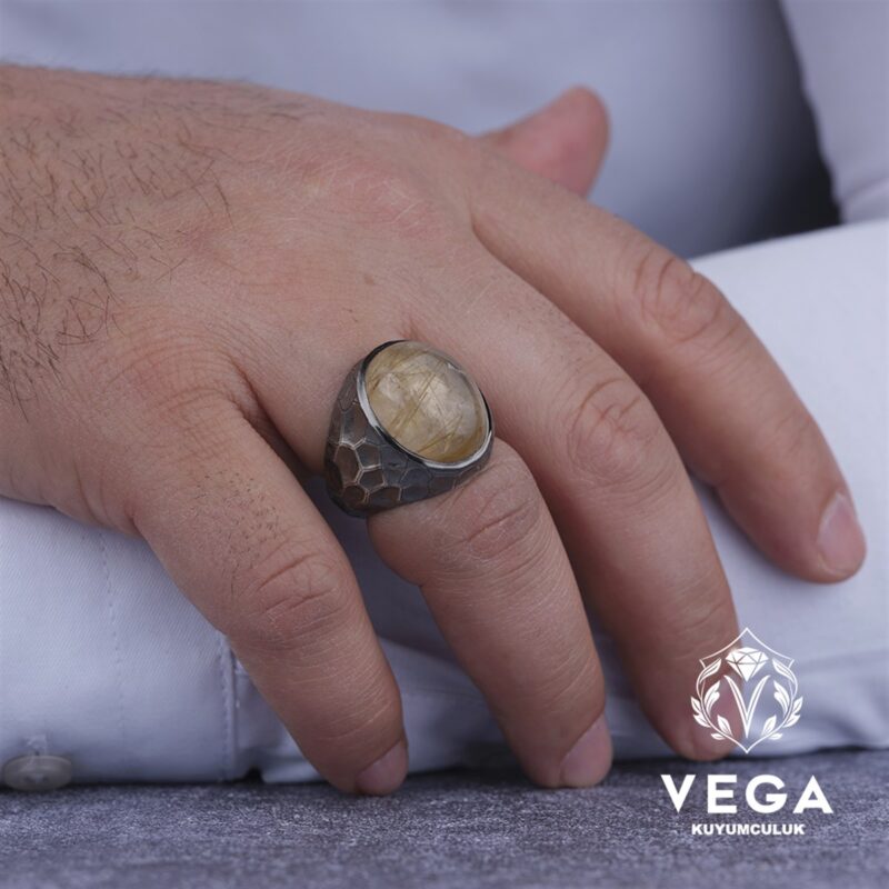 Rutil Kuvars Gümüş Erkek Yüzük