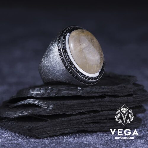 Rutilli Kuvars Taş Gümüş Erkek Yüzük