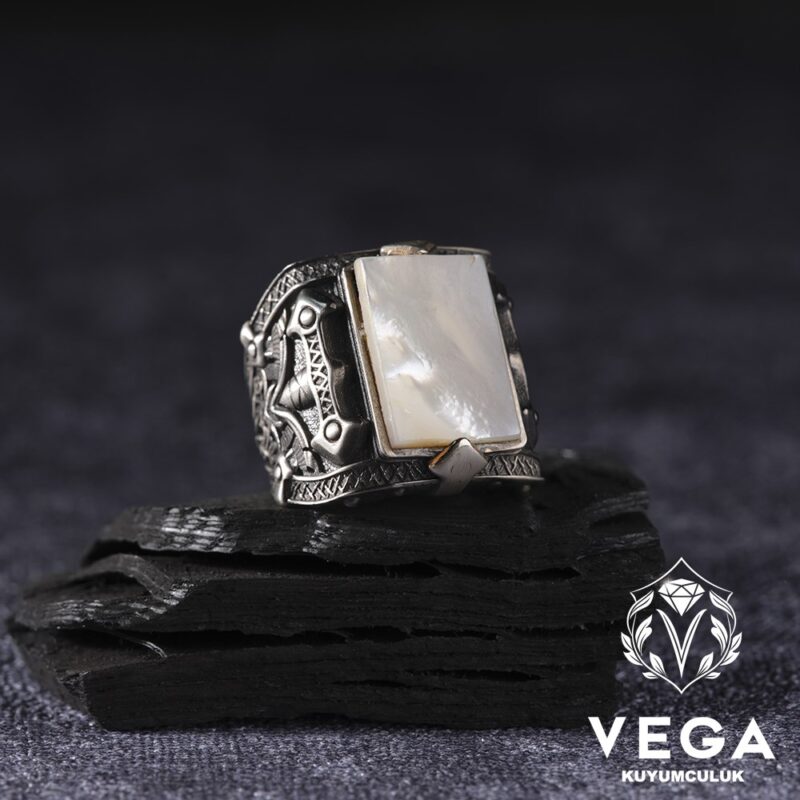 Sedef Taşlı Gümüş Erkek Yüzük