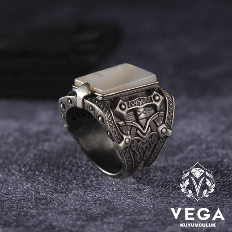 Sedef Taşlı Gümüş Erkek Yüzük