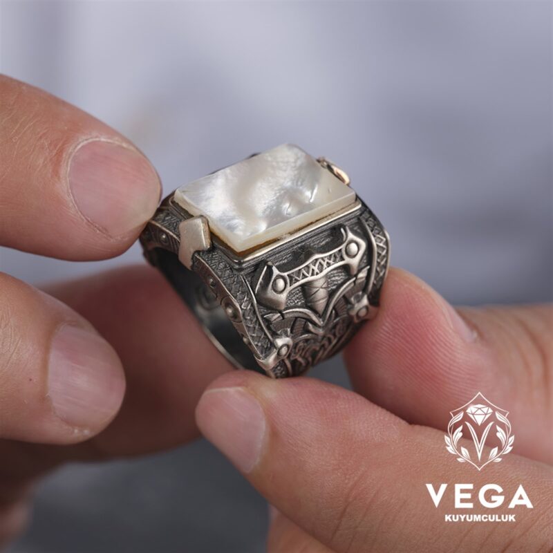 Sedef Taşlı Gümüş Erkek Yüzük