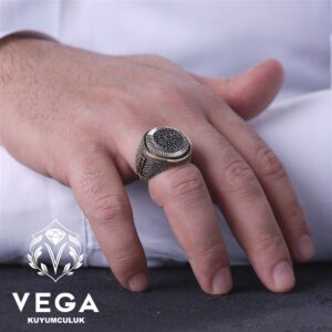 Siyah Mikro Taşlı Erkek Yüzük