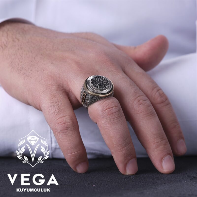 Siyah Mikro Taşlı Erkek Yüzük