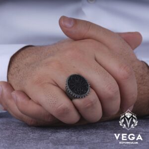 Siyah Mikro Taşlı Gümüş Erkek Yüzük Modeli