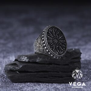 Siyah Mikro Taşlı Gümüş Erkek Yüzük Modeli