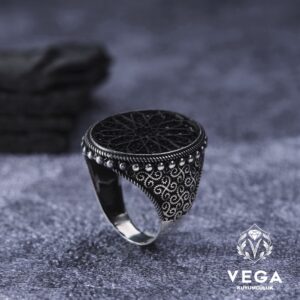 Siyah Mikro Taşlı Gümüş Erkek Yüzük Modeli