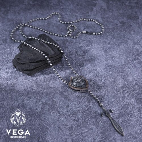 Aslanlı Kılıçlı Gümüş Kolye