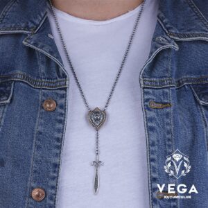 Aslanlı Kılıçlı Gümüş Kolye