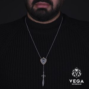 Aslanlı Kılıçlı Gümüş Kolye