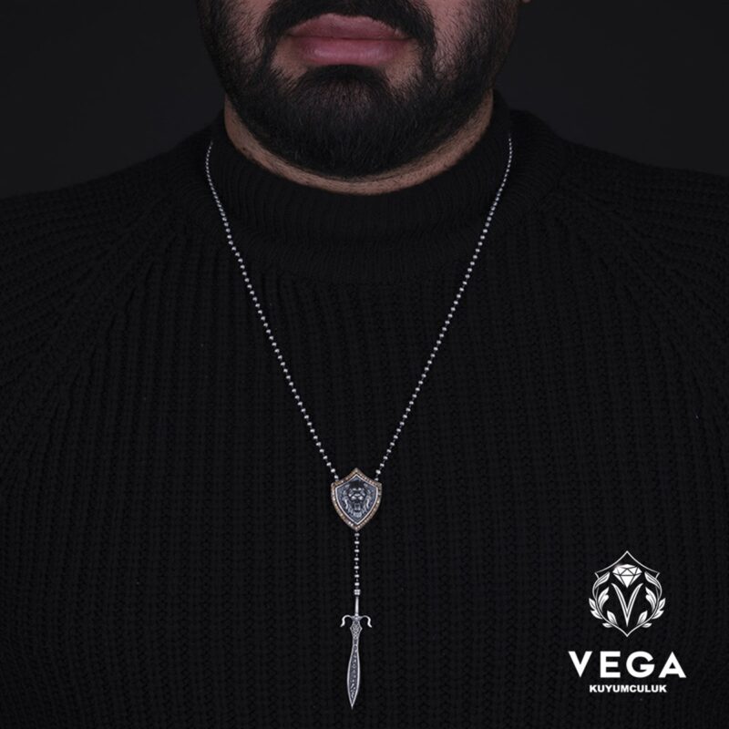 Aslanlı Kılıçlı Gümüş Kolye