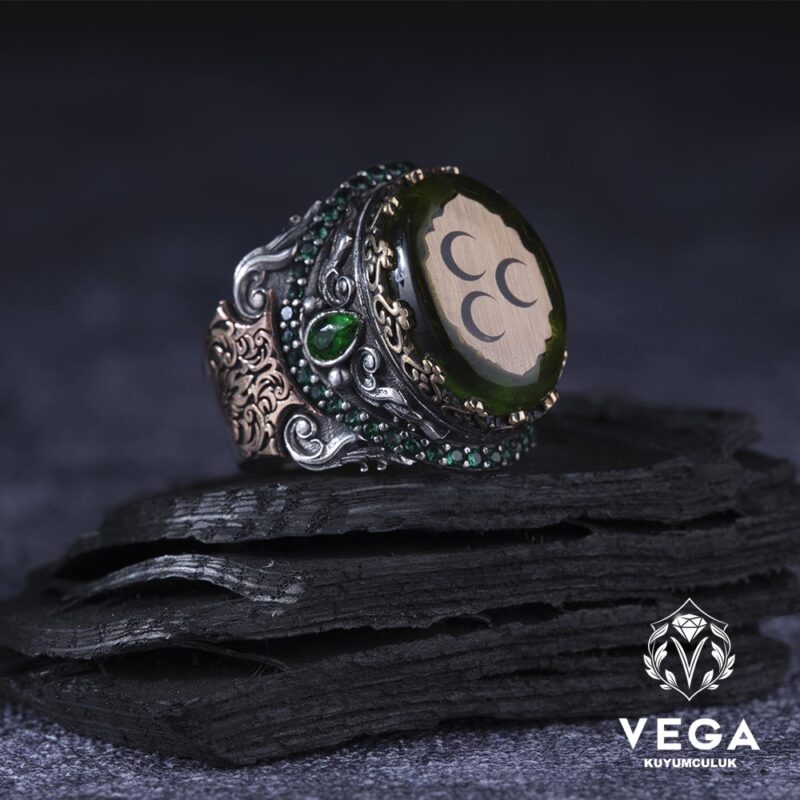 Üç Hilal Gümüş Erkek Yüzük