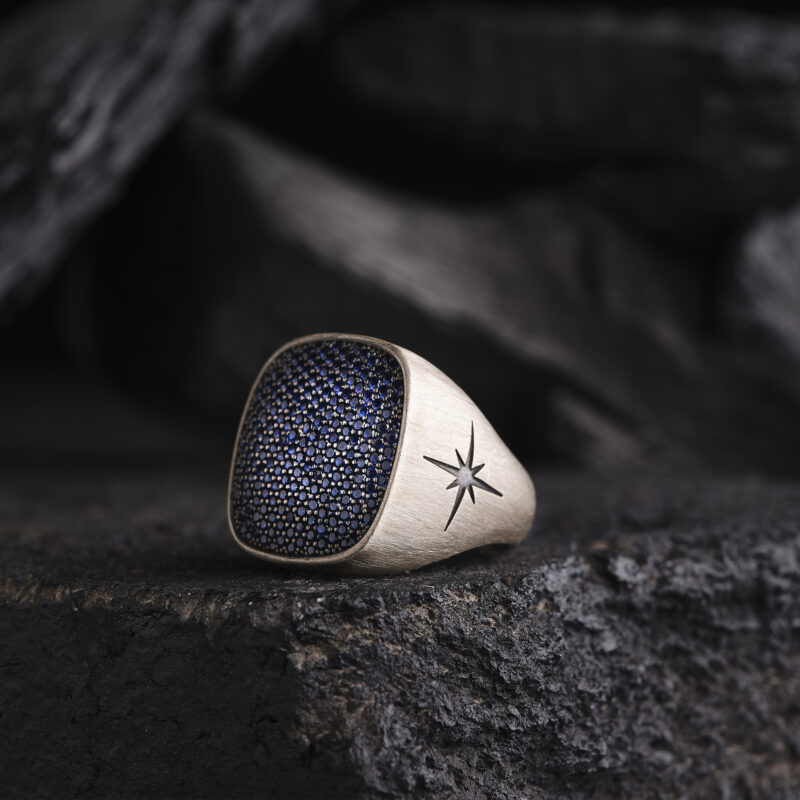 Lacivert Mikro Taşlı Yüzük