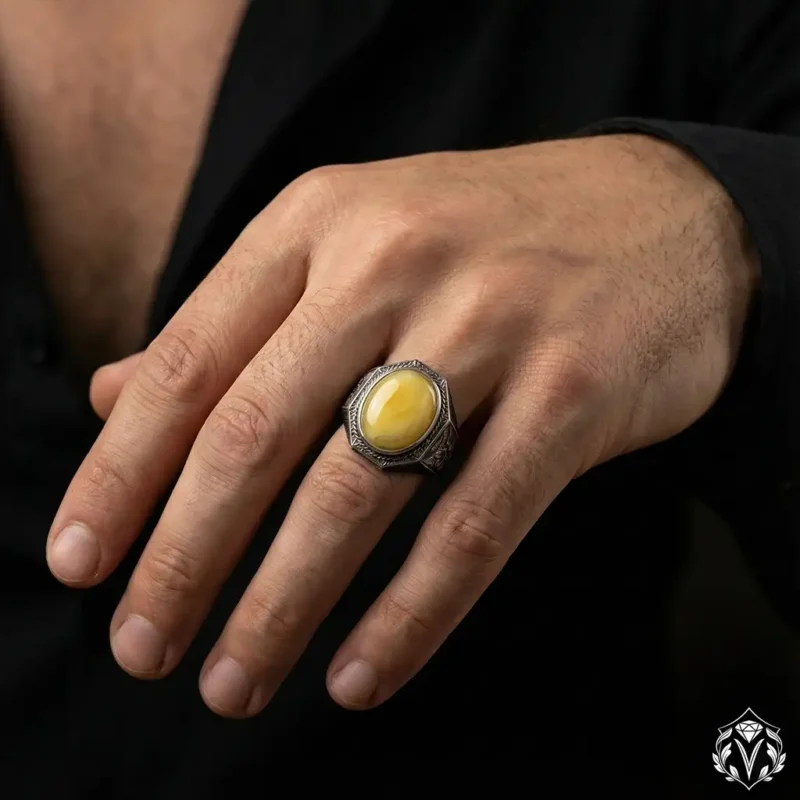 1 Damla Kehribar Taşlı Gümüş Yüzük