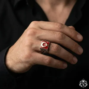 Ay Yıldızlı Gümüş Yüzük