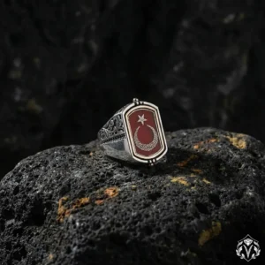 Elif ve Ay Yıldızlı Çift Yönlü Gümüş Yüzük