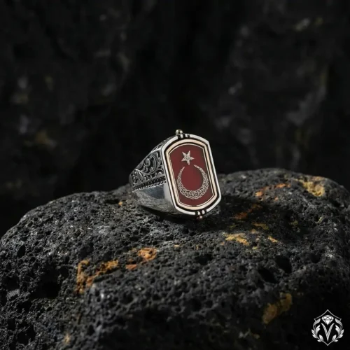 Elif ve Ay Yıldızlı Çift Yönlü Gümüş Yüzük