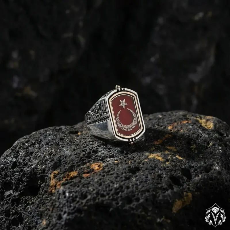 Elif ve Ay Yıldızlı Çift Yönlü Gümüş Yüzük