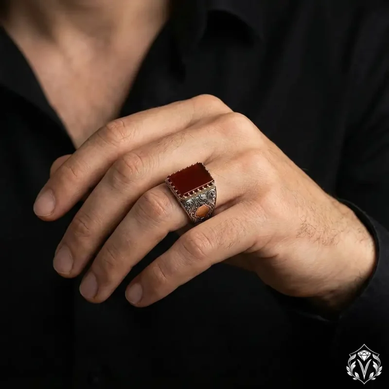 Bordo Taşlı Gümüş Yüzük