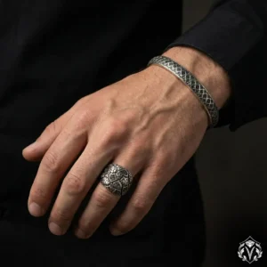 Mikro Taşlı Gümüş Erkek Yüzük ve Bileklik Set