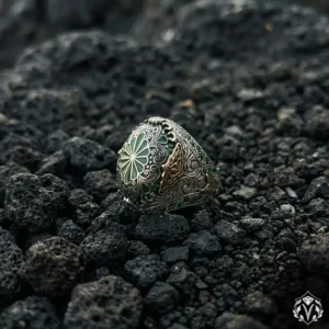 Yeşil Kakma Taşlı Gümüş Yüzük