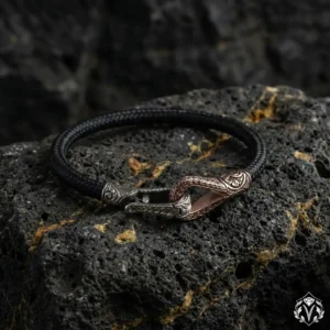 Örgü Deri & Gümüş Kilit Detaylı Erkek Bileklik