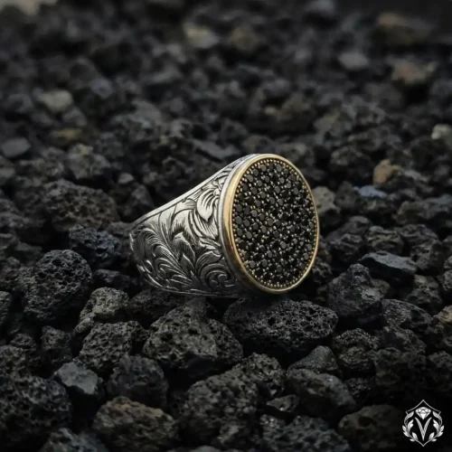 Mikro Taşlı Yuvarlak Gümüş Erkek Yüzük