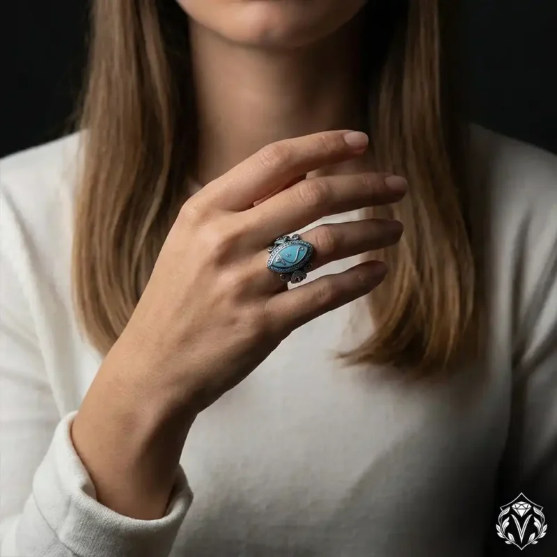 1 Turkuaz Hiç Modeli 925 Ayar Mekik Kadın Yüzük