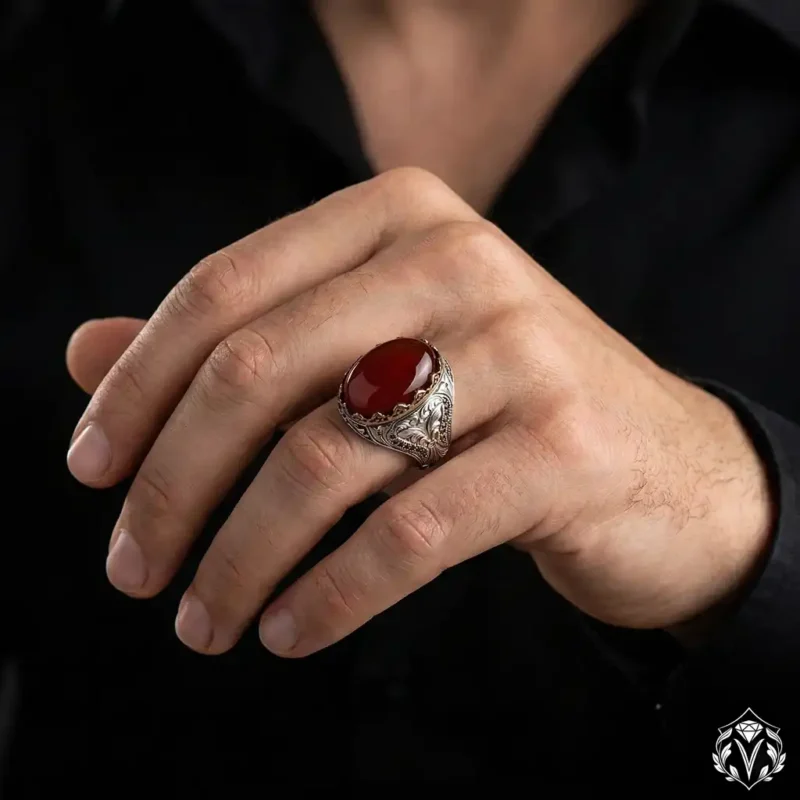 Saltanat Gravür Akik Erkek Gümüş Yüzük