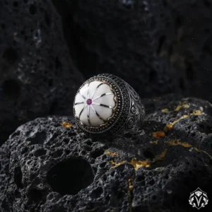 Fil Dişi Gravür Gümüş Erkek Yüzük