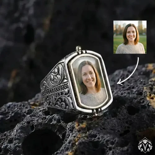 Çift Taraflı Fotoğraflı Gümüş Yüzük