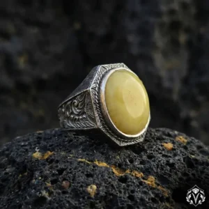 2 Damla Kehribar Taşlı Gümüş Yüzük