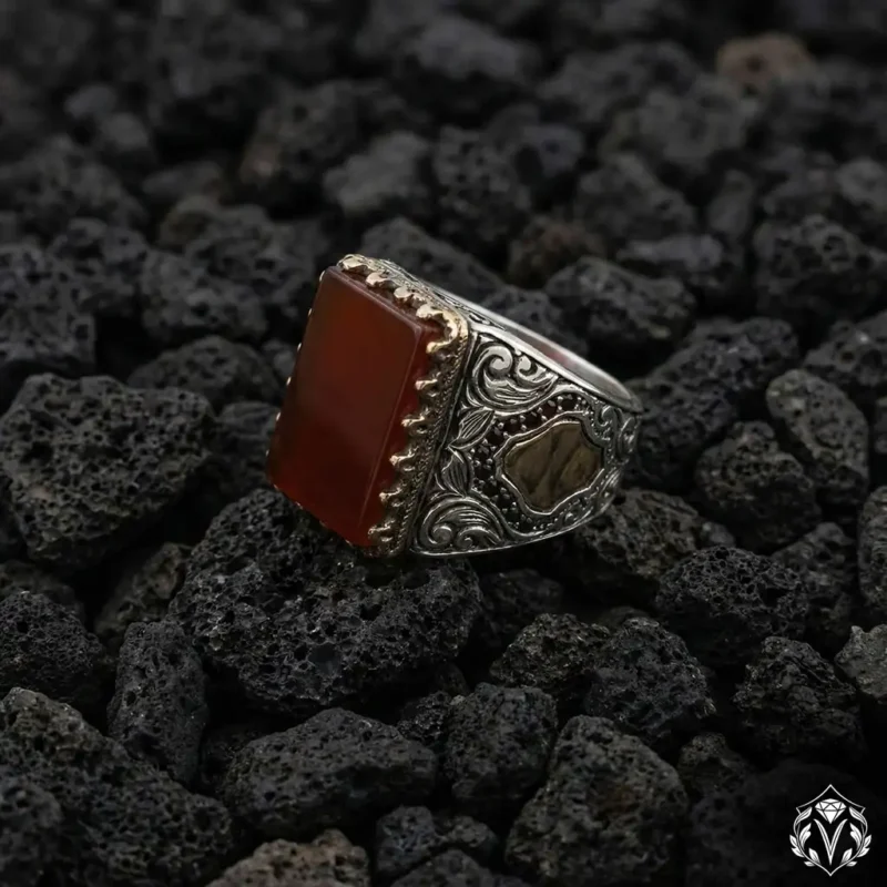 Bordo Taşlı Gümüş Yüzük