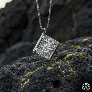 Açılır Kitap Gümüş Madalyon Kolye