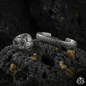 Mikro Taşlı Gümüş Erkek Yüzük ve Bileklik Set