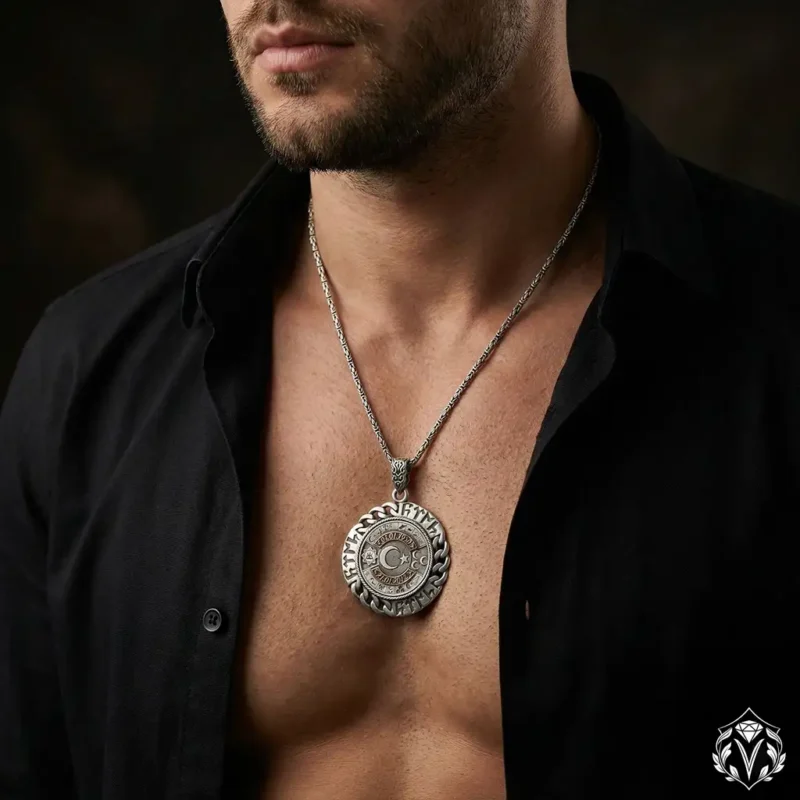 Kişiye Özel Ay Yıldızlı Gümüş Madalyon Kolye