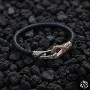 Örgü Deri & Gümüş Kilit Detaylı Erkek Bileklik