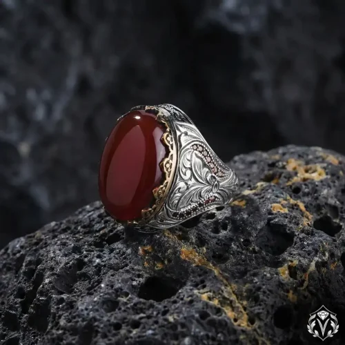 Saltanat Gravür Akik Erkek Gümüş Yüzük