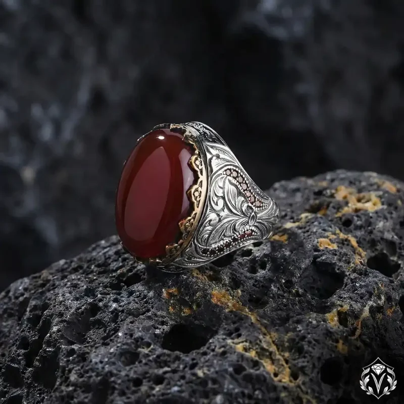 Saltanat Gravür Akik Erkek Gümüş Yüzük