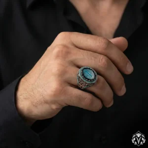 Elif İşaretli Motifli Taş İşlemeli Gümüş Yüzük