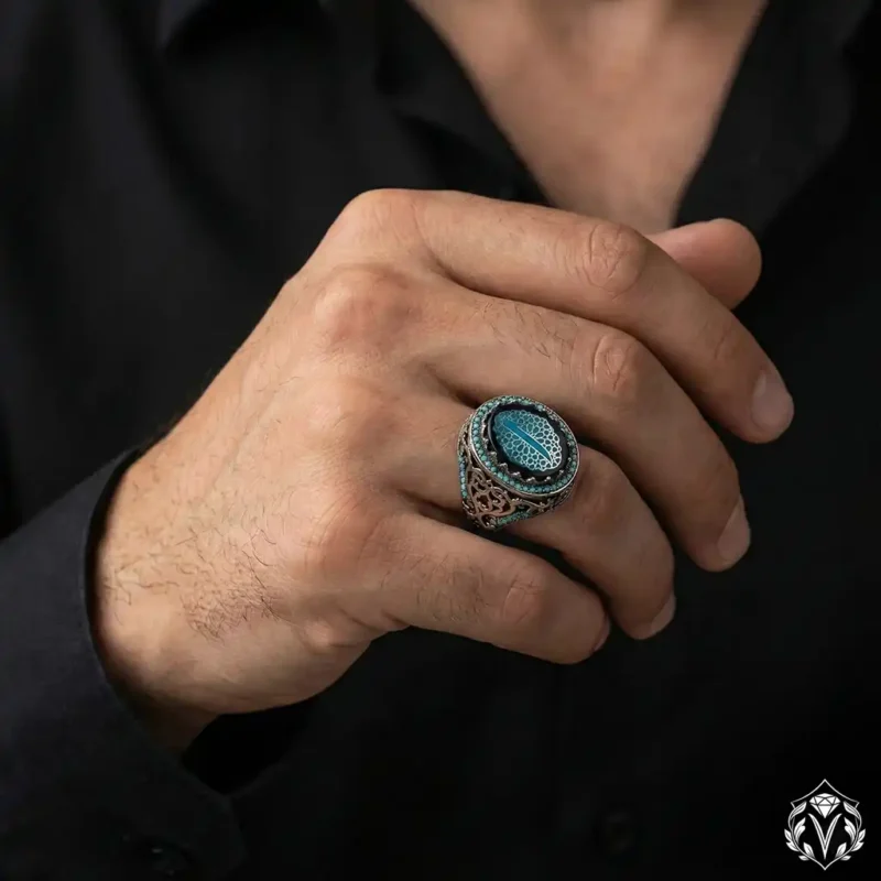 Elif İşaretli Motifli Taş İşlemeli Gümüş Yüzük