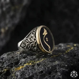 Destan Siyah Taşlı Hiç Gümüş Yüzük