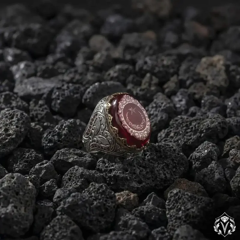 Ay Yıldızlı Taşlı Gümüş Yüzük