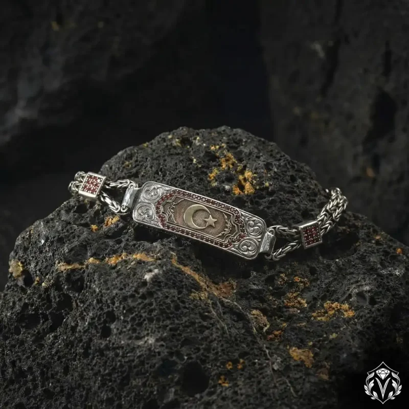 Ay Yıldızlı Gümüş Bileklik ve Yüzük Set