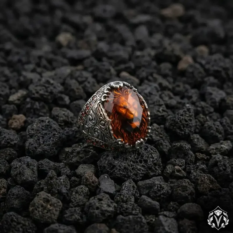 3 Aslan Figürlü Taşlı Gümüş Yüzük