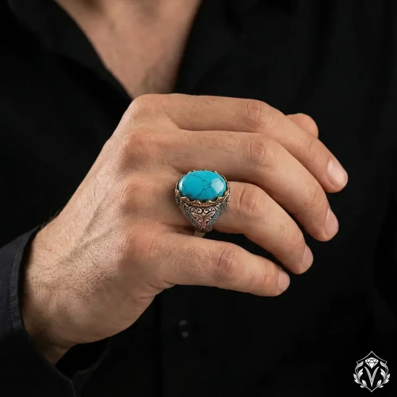 Turkuaz Mikro Taşlı Gümüş Yüzük